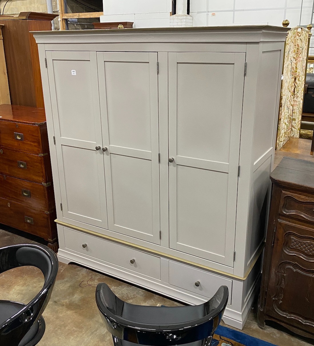 A modern grey painted oak triple wardrobe, from 'Oak Furniture Land', width 174cm height 194cm